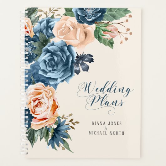 Rozen Blue/Peach Wedding Plans ID584 Planner (Voorkant)