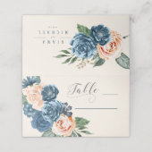 Rozen Blue/Peach Wedding Table ID584 Plaatskaartje (Buitenkant ongevouwen)