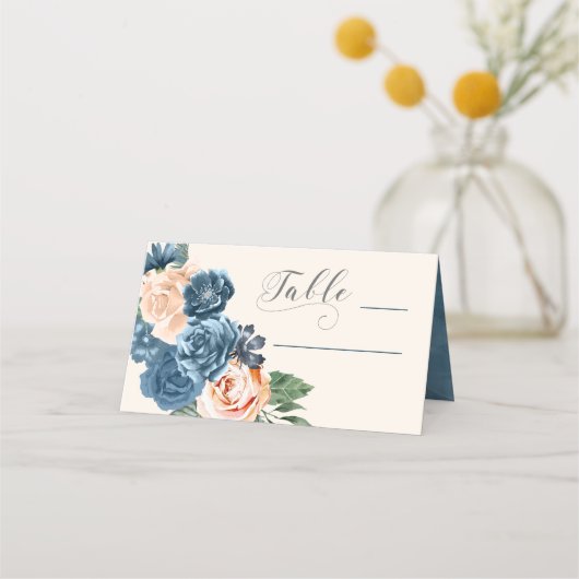 Rozen Blue/Peach Wedding Table ID584 Plaatskaartje (Voorkant)