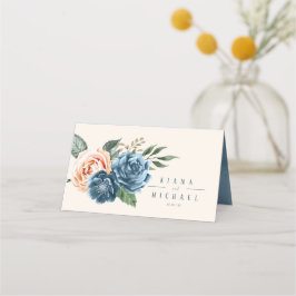 Rozen Blue/Peach Wedding Table ID584 Plaatskaartje