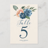 Rozen Blue/Peach Wedding Table Numbers ID584 Kaart (Achterkant)