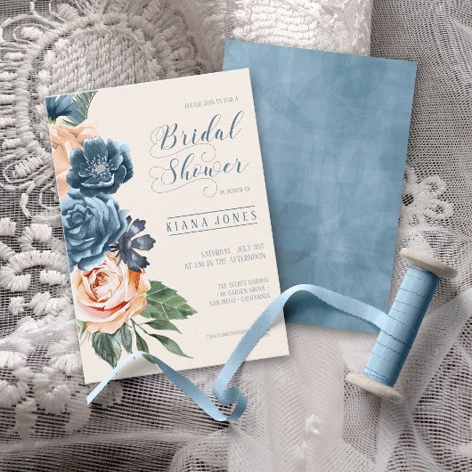 Rozen Blue/Peach Wedding Vrijgezellenfeest ID584 Kaart