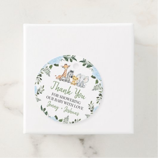 Rozen Blue Safari Baby shower Dank u Label (In situ)