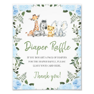 Rozen Blue Safari Baby shower Luier Raffle Sign Foto Afdruk