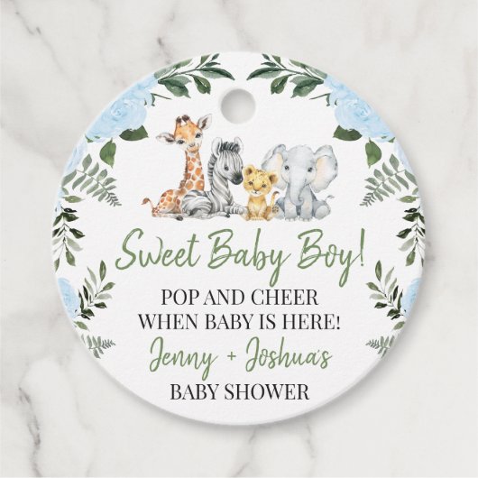 Rozen Blue Safari Baby shower Pop IT Label (Voorkant)