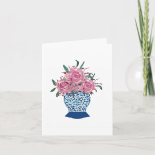 Rozen Blue White Ginger Jar Folded Note Kaart