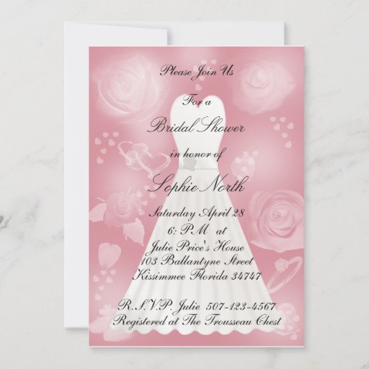Rozen Blush Bridal Shower Invitation Kaart (Voorkant)