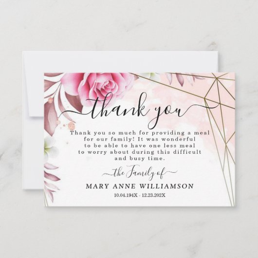 Rozen Blush Funeral Food Hartelijk dank Bedankkaart (Voorkant)