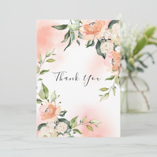 Rozen Blush|Gold Waterverf Elegant Wedding Bedankkaart (Staand voorkant)