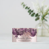 Rozen Blush Paarse glitter Drip Logo Event Planner Visitekaartje (Staand voorkant)