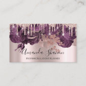 Rozen Blush Paarse glitter Drip Logo Event Planner Visitekaartje (Voorkant)