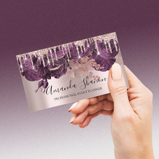 Rozen Blush Paarse glitter Drip Logo Event Planner Visitekaartje