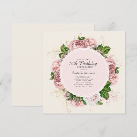 Rozen Blush Pink Floral 16e verjaardag Kaart (Voorkant / Achterkant)