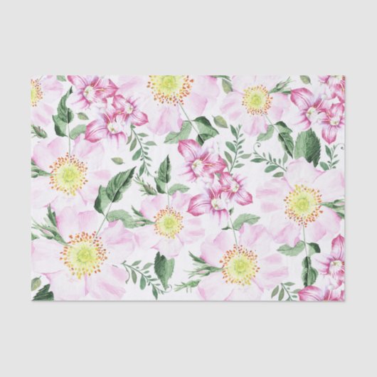 Rozen Boho Bloemen Waterverf Patroon Tissuepapier (Voorkant)