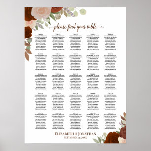 rozen Boho Wedding Seating Chart in het najaar Poster