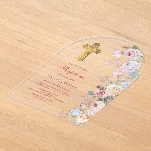Rozen boogdoop acryl uitnodigingen (Laagn)