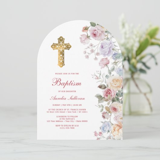 Rozen boogdoop kaart (Staand voorkant)