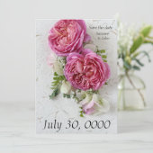 Rozen, bougainvillea en ferns save the date (Staand voorkant)