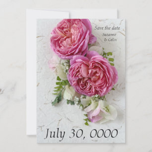 Rozen, bougainvillea en ferns save the date