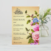  Rozen Bouquet Islamic Wedding Invitation Kaart (Staand voorkant)