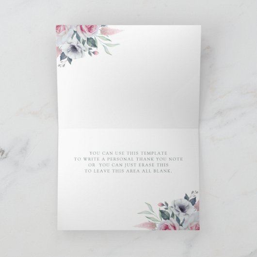 Rozen Bouquet Waterverf Bleek blauw Hartelijk dank Kaart (Binnen)