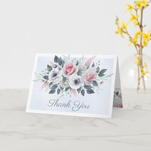 Rozen Bouquet Waterverf Bleek blauw Hartelijk dank Kaart (Gele Bloem)