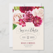 Rozen Bourgundy/Cream Wedding Save the Date ID584 (Voorkant)