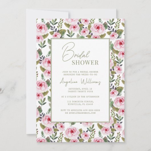 Rozen Bridal Shower Invitation Kaart (Voorkant)