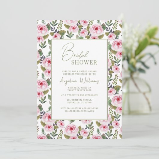 Rozen Bridal Shower Invitation Kaart (Staand voorkant)