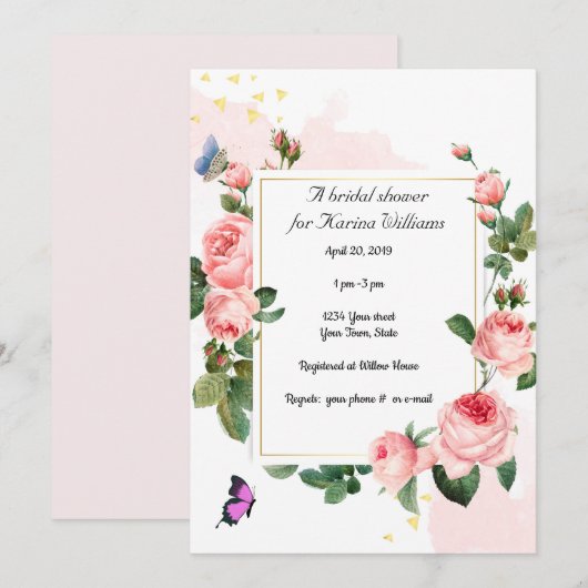  Rozen Bridal Shower Invitation Kaart (Voorkant / Achterkant)