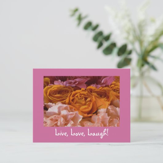 Rozen Briefkaart - Live, Love, Laugh (Staand voorkant)