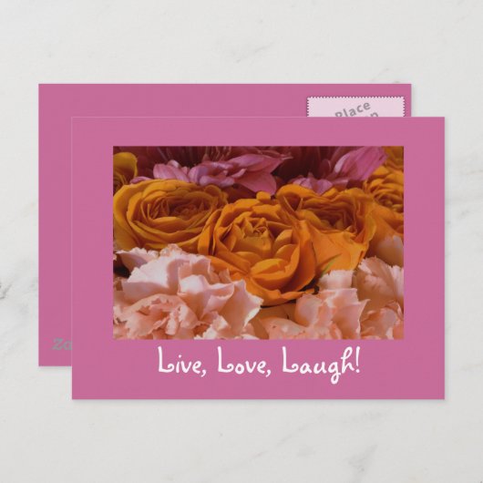 Rozen Briefkaart - Live, Love, Laugh (Voorkant / Achterkant)