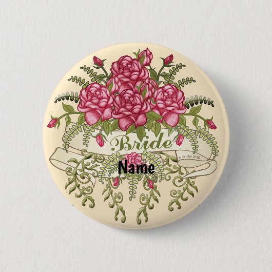 Rozen Bruid Wedding pin knop Ronde Button 5,7 Cm (Voorkant)