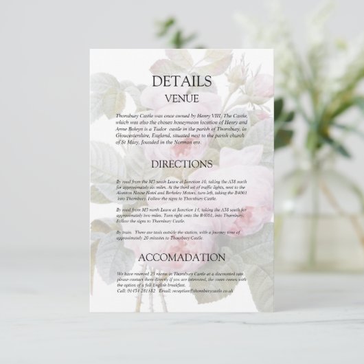 Rozen bruiloft gast details Kaart (Staand voorkant)