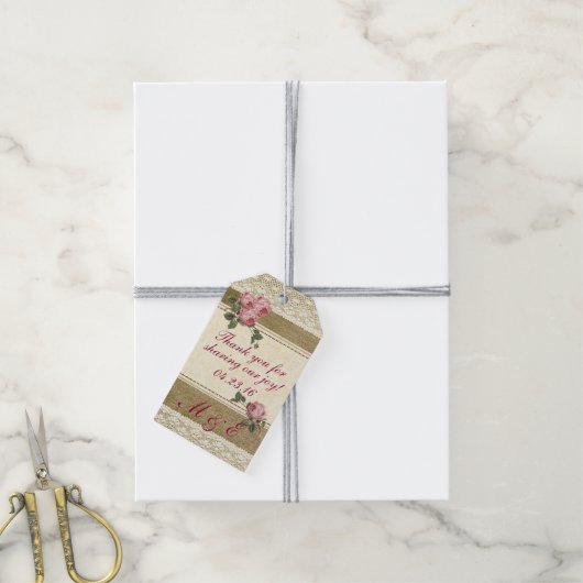  Rozen bruiloft Gast Favor Cadeaulabel (Met Touw)