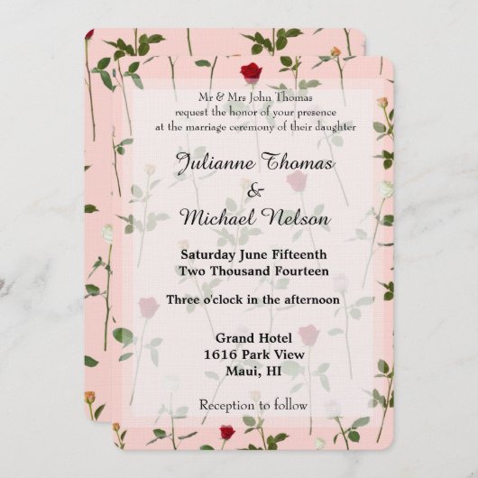 Rozen bruiloft Kaart (Voorkant / Achterkant)