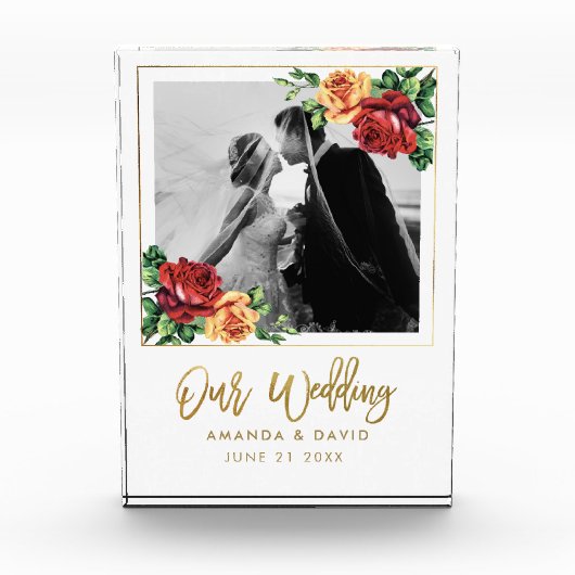  Rozen Bruiloft Keepsake Passen getrouwd Fotoblokken (Voorkant)