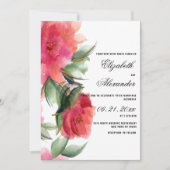 Rozen bruiloft met roodroze koraalgroen goud kaart (Voorkant)