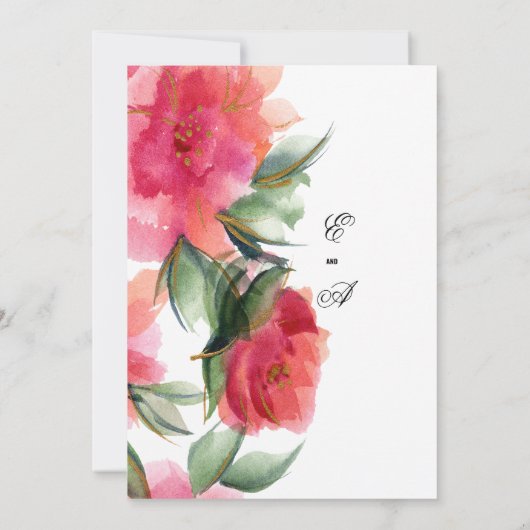 Rozen bruiloft met roodroze koraalgroen goud kaart (Achterkant)