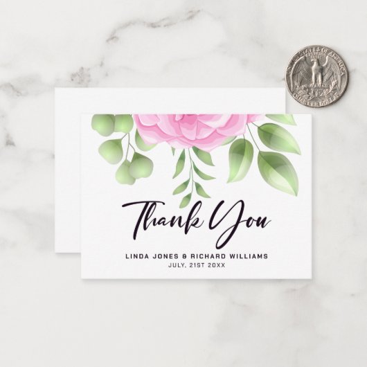 Rozen bruiloft Rozen Bedankt Noteer Kaart Notitiekaartje (Voorkant / Achterkant in situ)