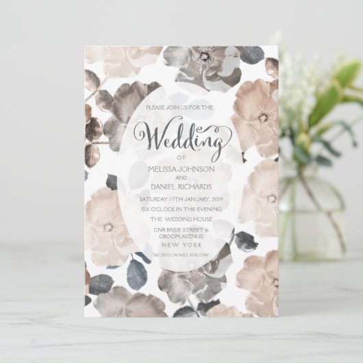  Rozen Bruiloft Typografie Uitnodiging (Staand voorkant)