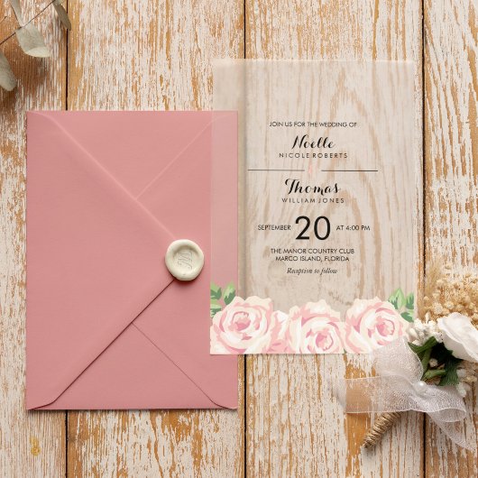  Rozen bruiloft Vellum Uitnodigingen