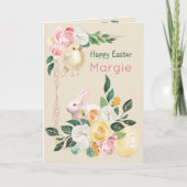 Rozen, Bunny en Golden Egg Persoonlijke Pasen Kaart (Voorkant)