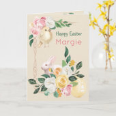 Rozen, Bunny en Golden Egg Persoonlijke Pasen Kaart (Gele Bloem)