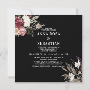 *~* Rozen Burgandy Floral AR15 RSVP + WEDDING Kaart