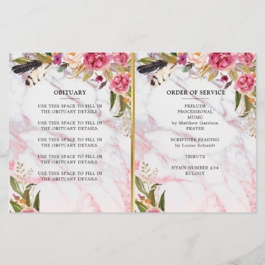 Rozen Burgundy Blush Celebration of Life Programme (Achterkant)