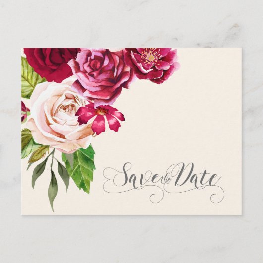 Rozen Burgundy/Cream Save the Date ID584 Aankondigingskaart (Voorkant)