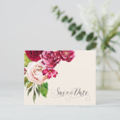 Rozen Burgundy/Cream Save the Date ID584 Aankondigingskaart (Staand voorkant)