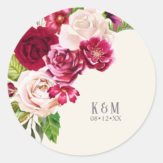 Rozen Burgundy/Cream Wedding ID584 Ronde Sticker (Voorkant)