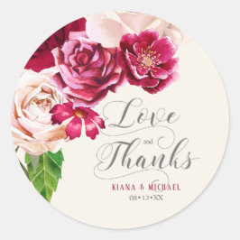 Rozen Burgundy/Cream Wedding Love and Bedankt ID58 Ronde Sticker